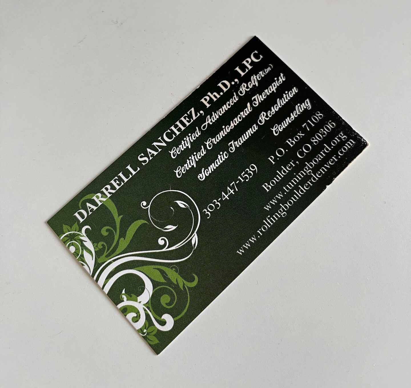 Business card of Darrell Sanchez, Ph.D., LPC